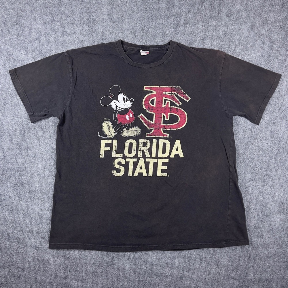 Y2K FSU Mickey Mouse T-Shirt Mens XL Black Florida State Distressed